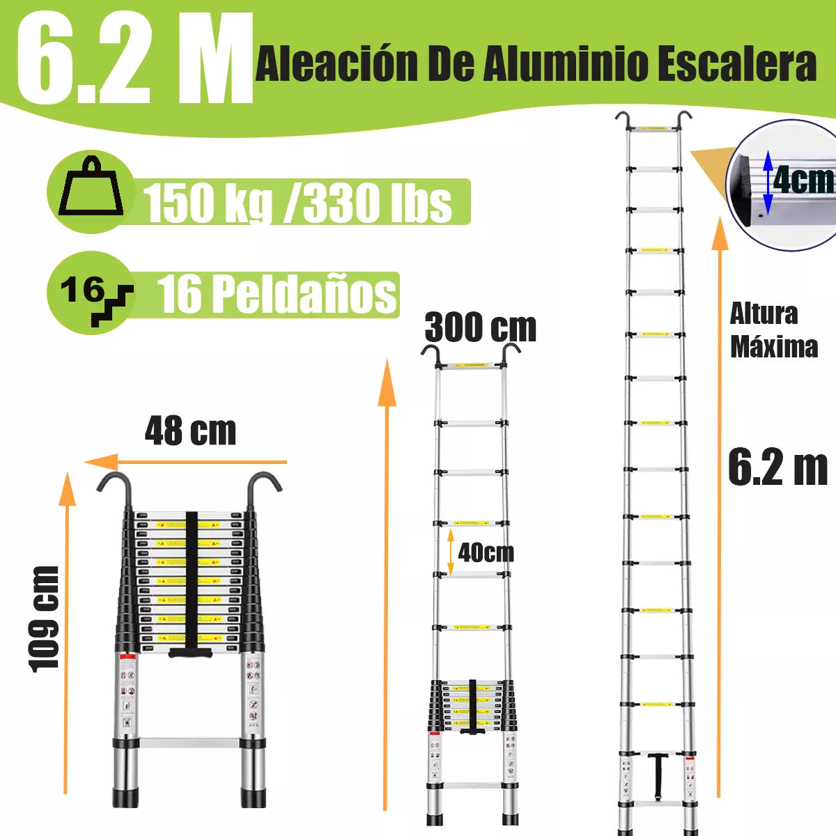 Escalera telescópica plegable de aluminio portátil