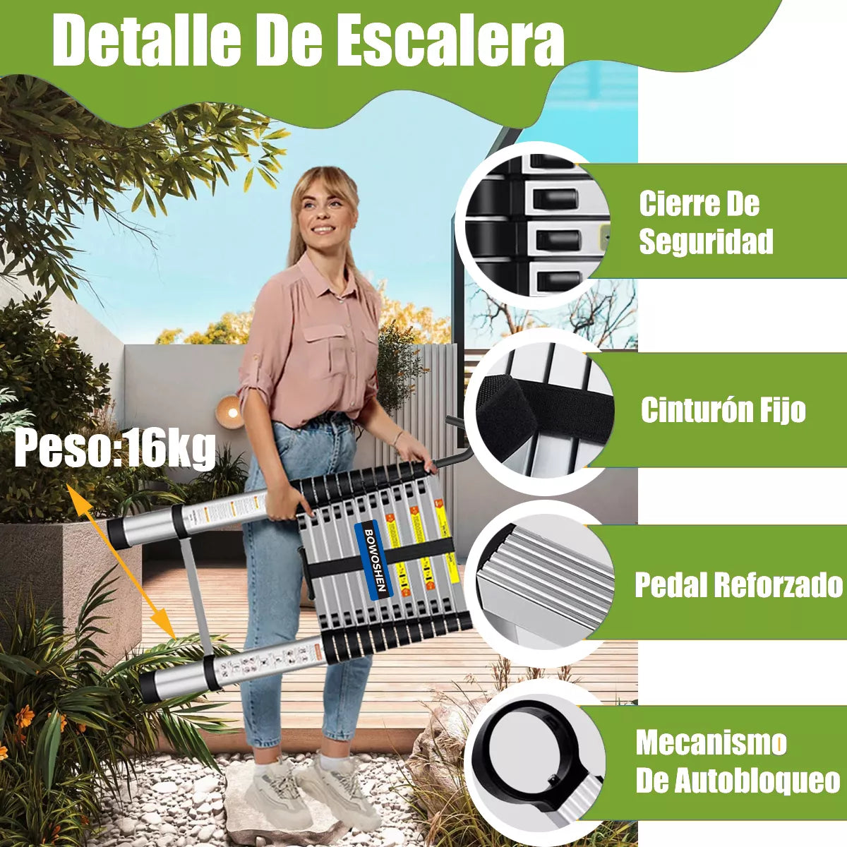 Escalera telescópica plegable de aluminio portátil