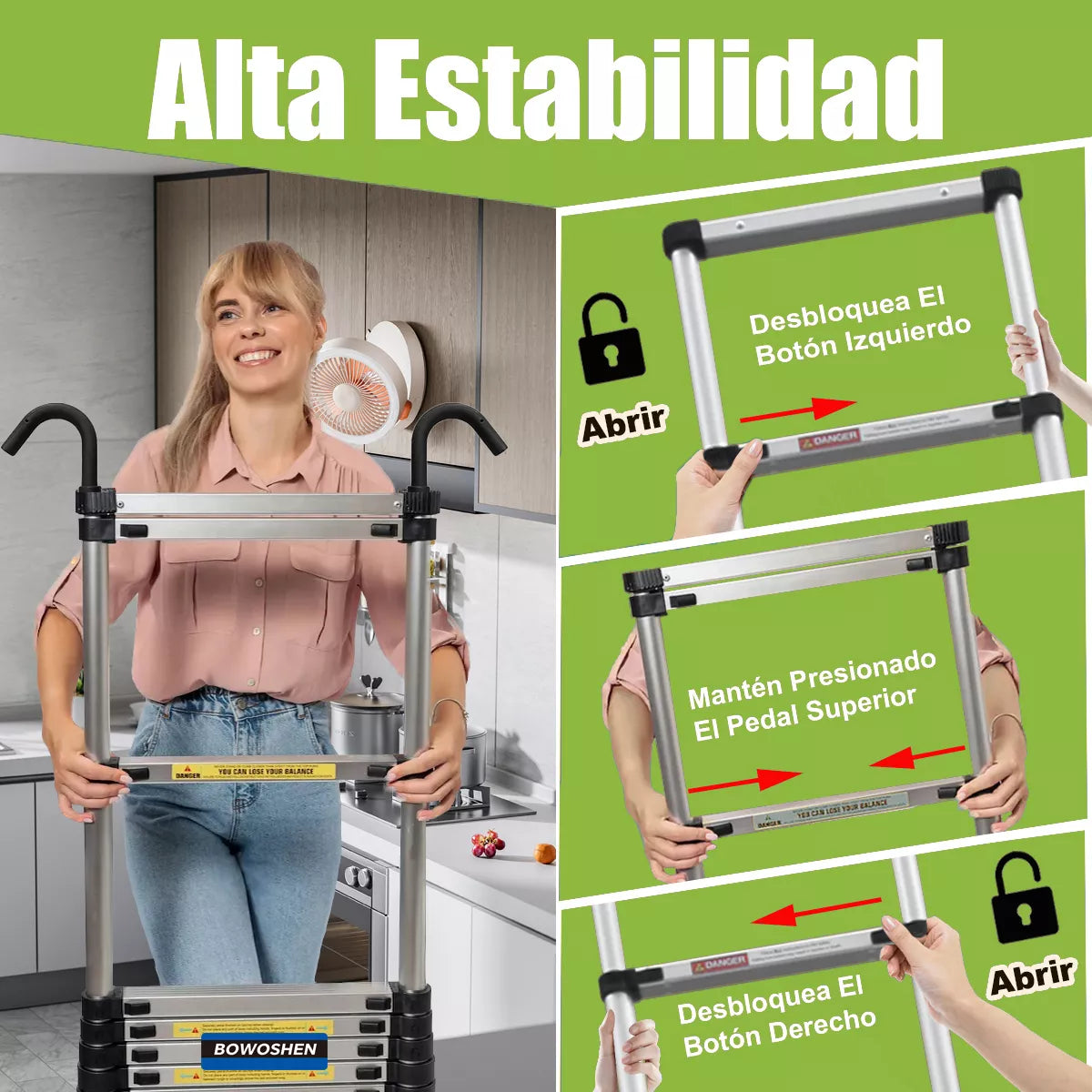 Escalera telescópica plegable de aluminio portátil